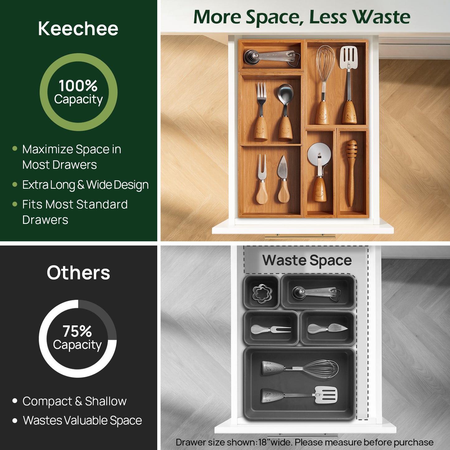 KeeCHEE® 5 pcs Bamboo Drawer Organizer Set