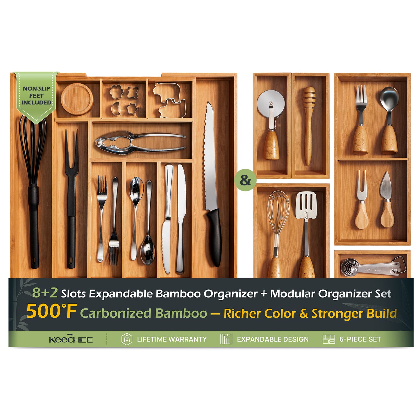 KeeCHEE® 8-10 Fächer erweiterbarer Besteckorganizer