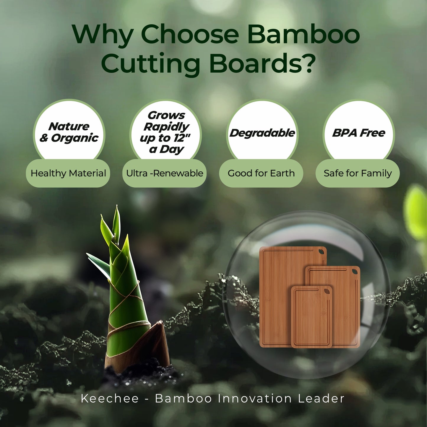 KeeCHEE® 3-Pcs Carbonized / Natural Bamboo Cutting Board