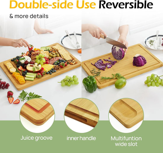 KeeCHEEยฎ Extra Large Natural Bamboo Cutting Board For Kitchen