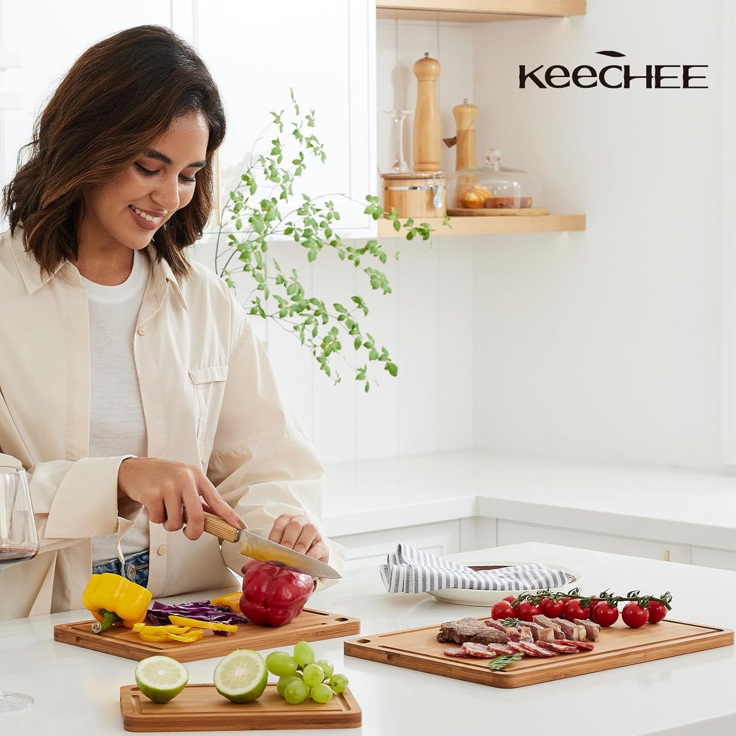 KeeCHEE® 3-Pcs Carbonized / Natural Bamboo Cutting Board
