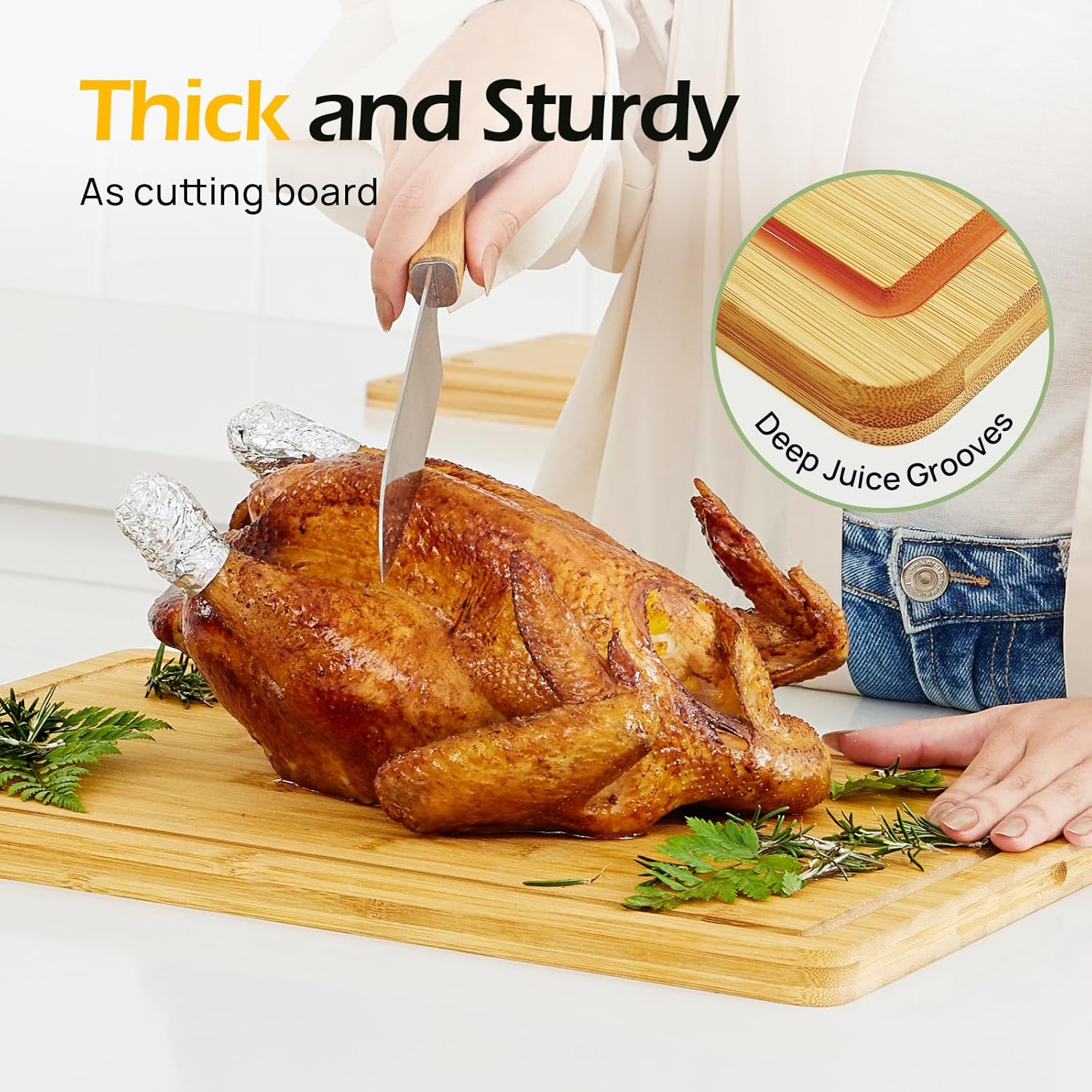 KeeCHEEยฎ Extra Large Natural Bamboo Cutting Board For Kitchen