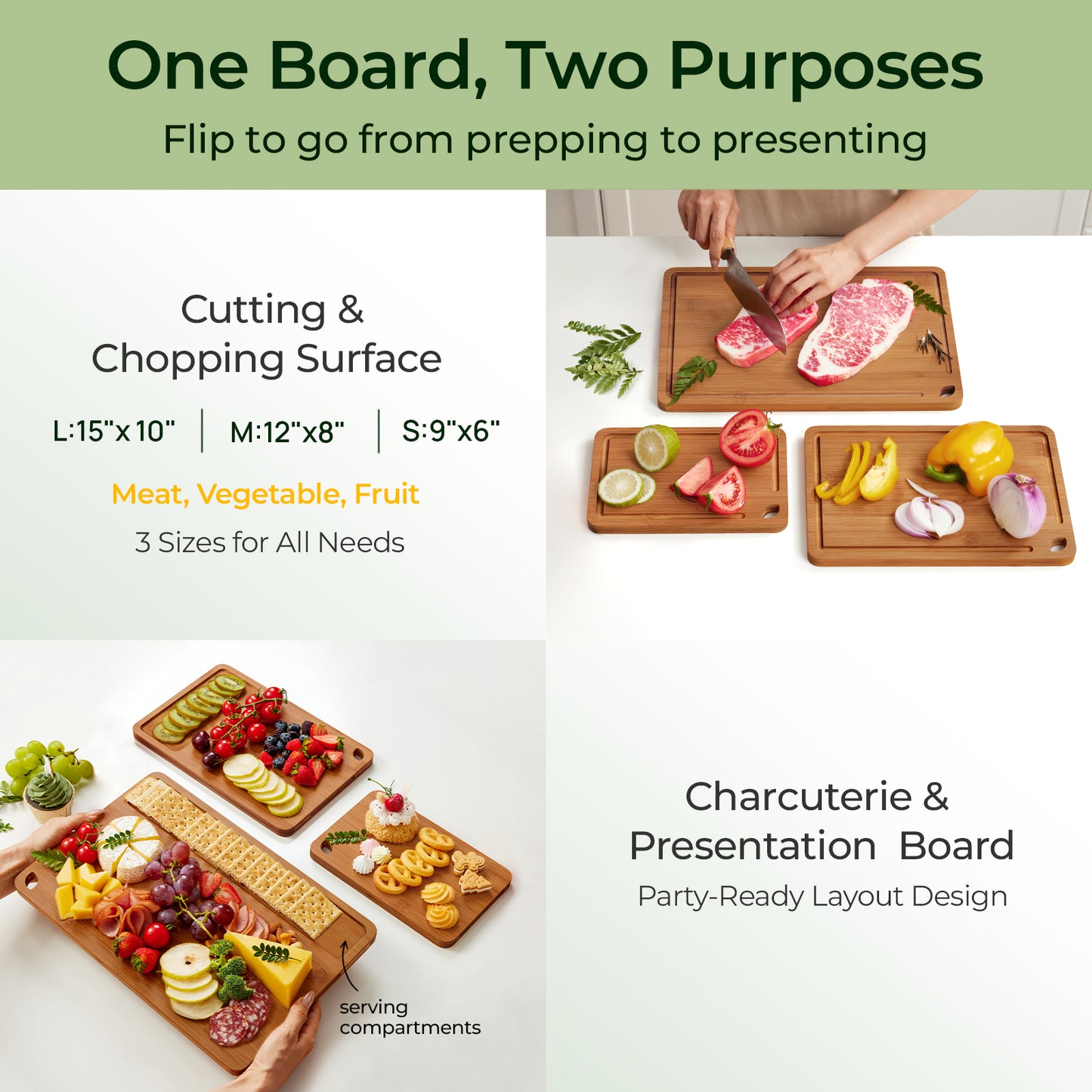 KeeCHEE® 3-Pcs Carbonized / Natural Bamboo Cutting Board