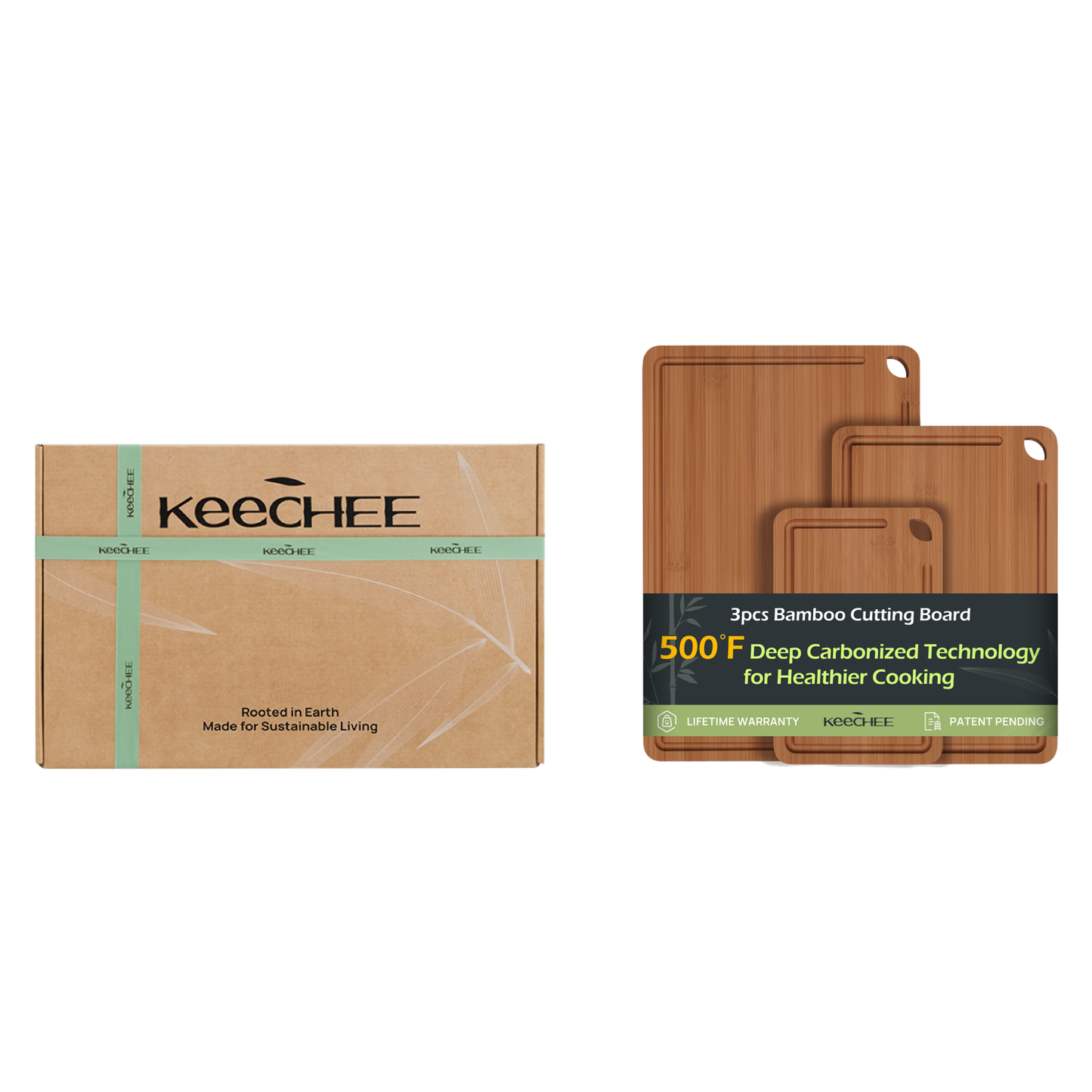 KeeCHEE® 3-Pcs Bamboo Cutting Board
