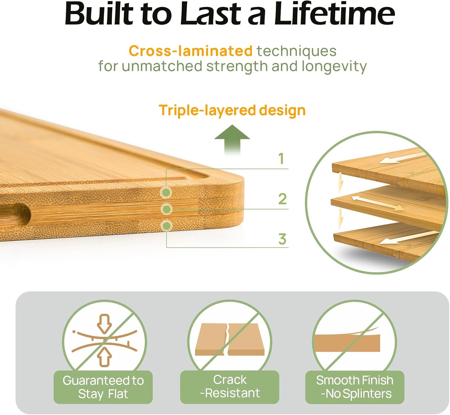 KeeCHEEยฎ Extra Large Natural Bamboo Cutting Board For Kitchen