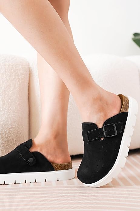 Genuine Leather Women Footwear - Memory Foam Arch Support Cork Footbed Casual Shoes & Mules