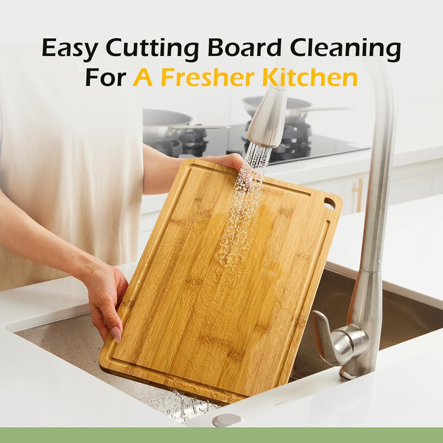 KeeCHEEยฎ Extra Large Natural Bamboo Cutting Board For Kitchen