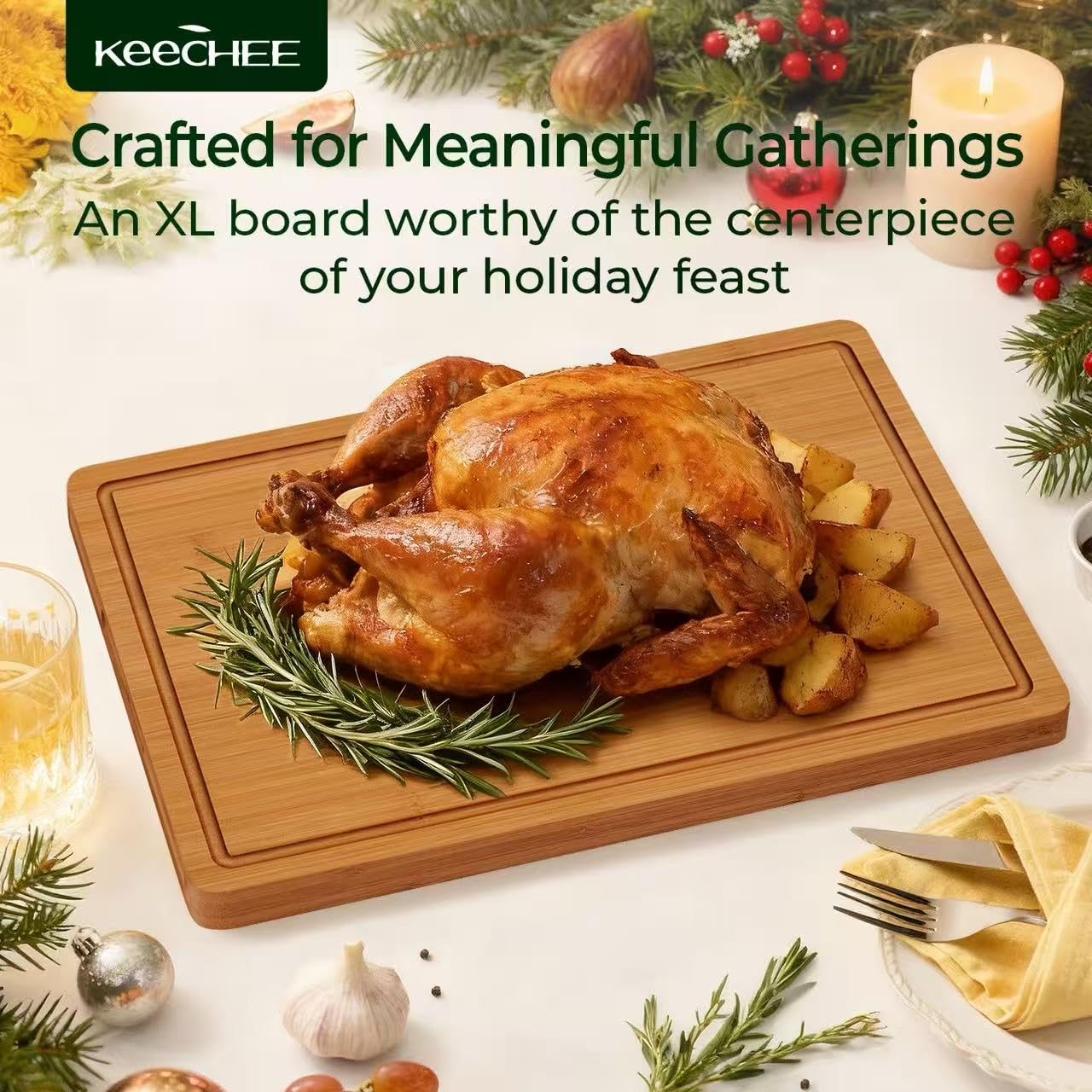 KeeCHEE® Extra Großes Natürliches Bambus-Schneidebrett für die Küche