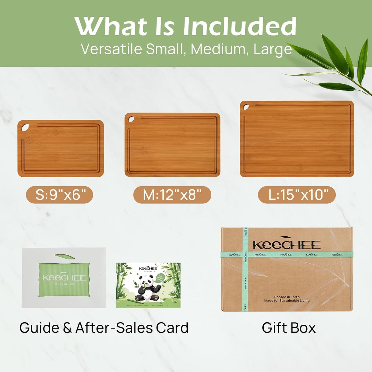KeeCHEE® 3-Pcs Carbonized / Natural Bamboo Cutting Board