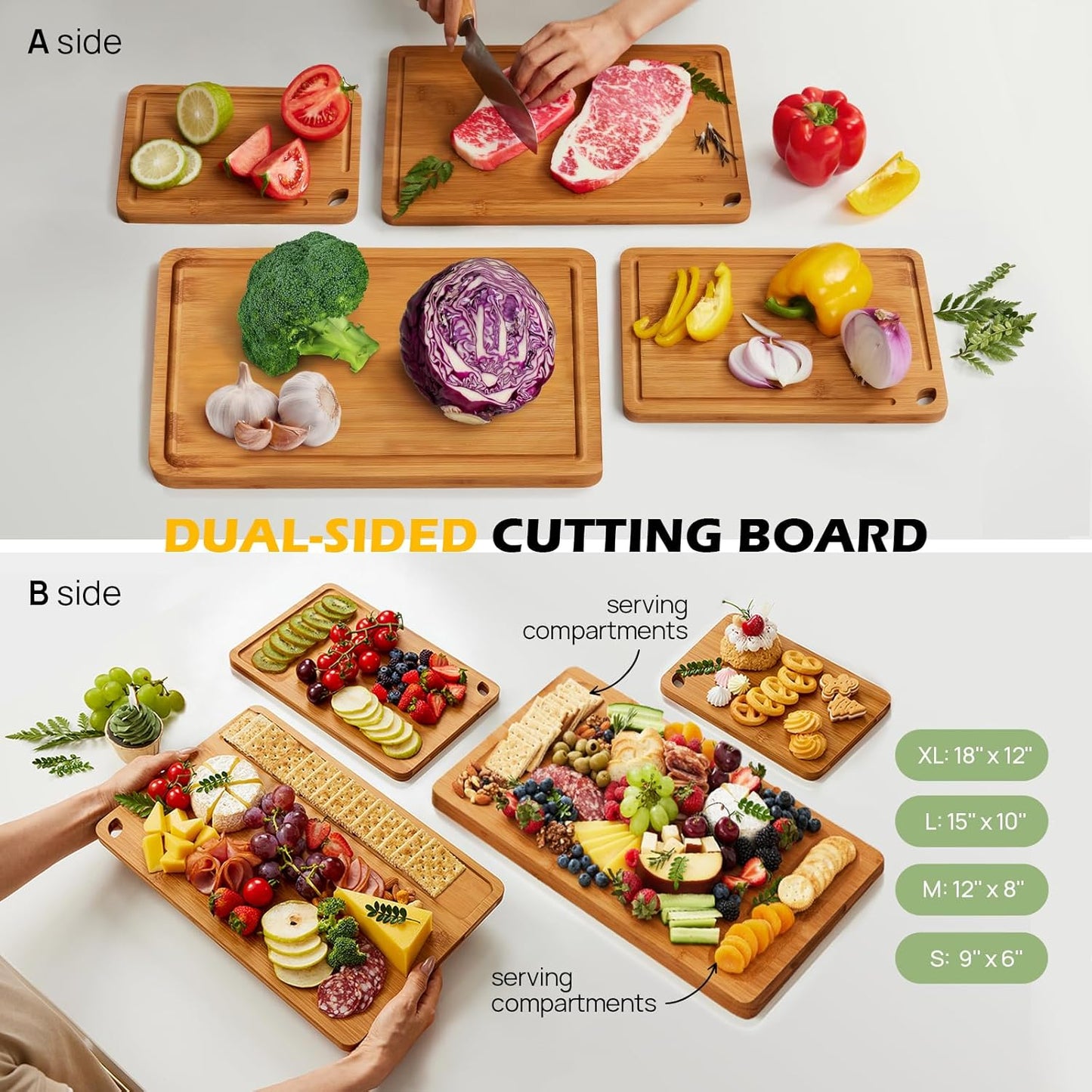 KeeCHEEยฎ 4-Pcs Carbonized Bamboo Cutting Board