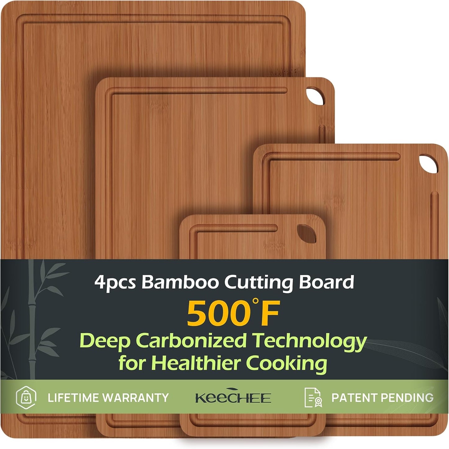 KeeCHEEยฎ 4-Pcs Carbonized Bamboo Cutting Board