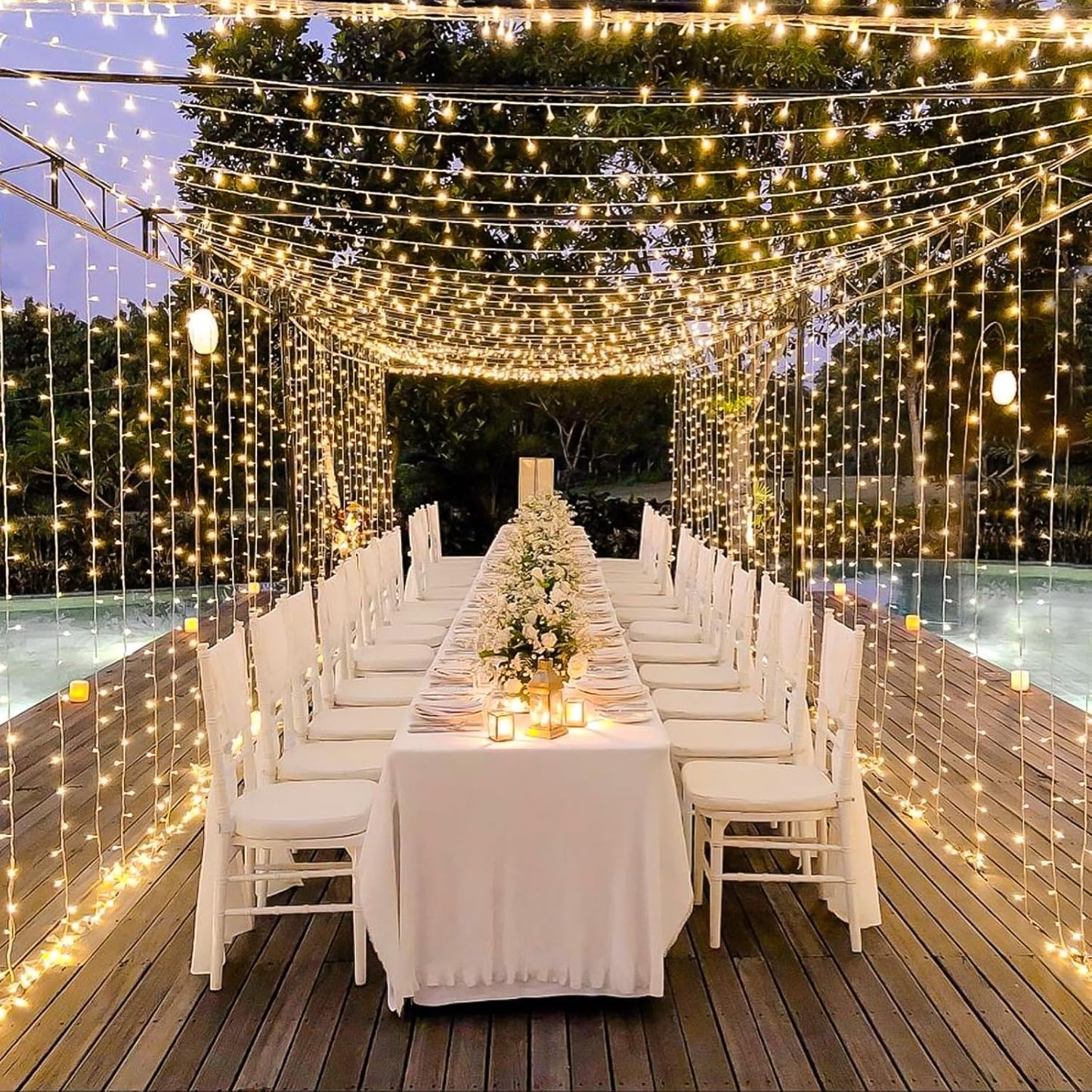 300 LED Remote Curtain Lights Outdoor, Hanging String Lights Party Christmas Patio Dorm Decor, Warm White
