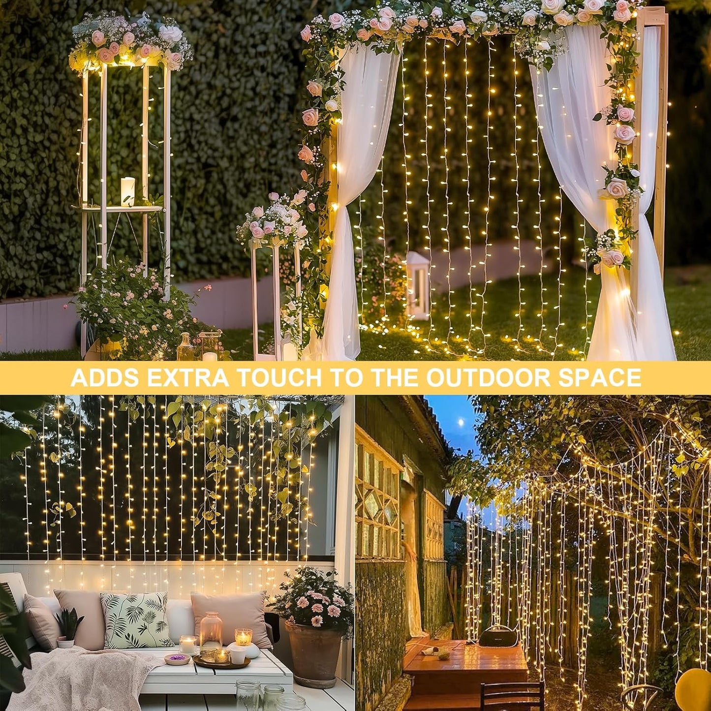 300 LED Remote Curtain Lights Outdoor, Hanging String Lights Party Christmas Patio Dorm Decor, Warm White