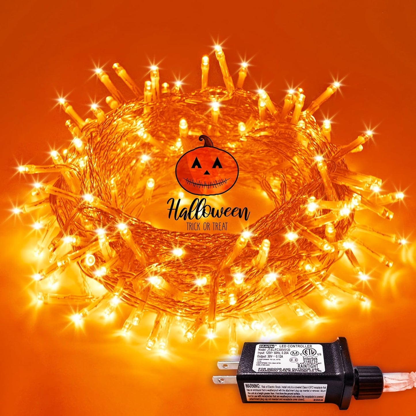 66ft 200 LED Halloween Lights, Connectable Orange String Lights Clear Wire, Fall Light Plug Thanksgiving Fall Halloween Decor