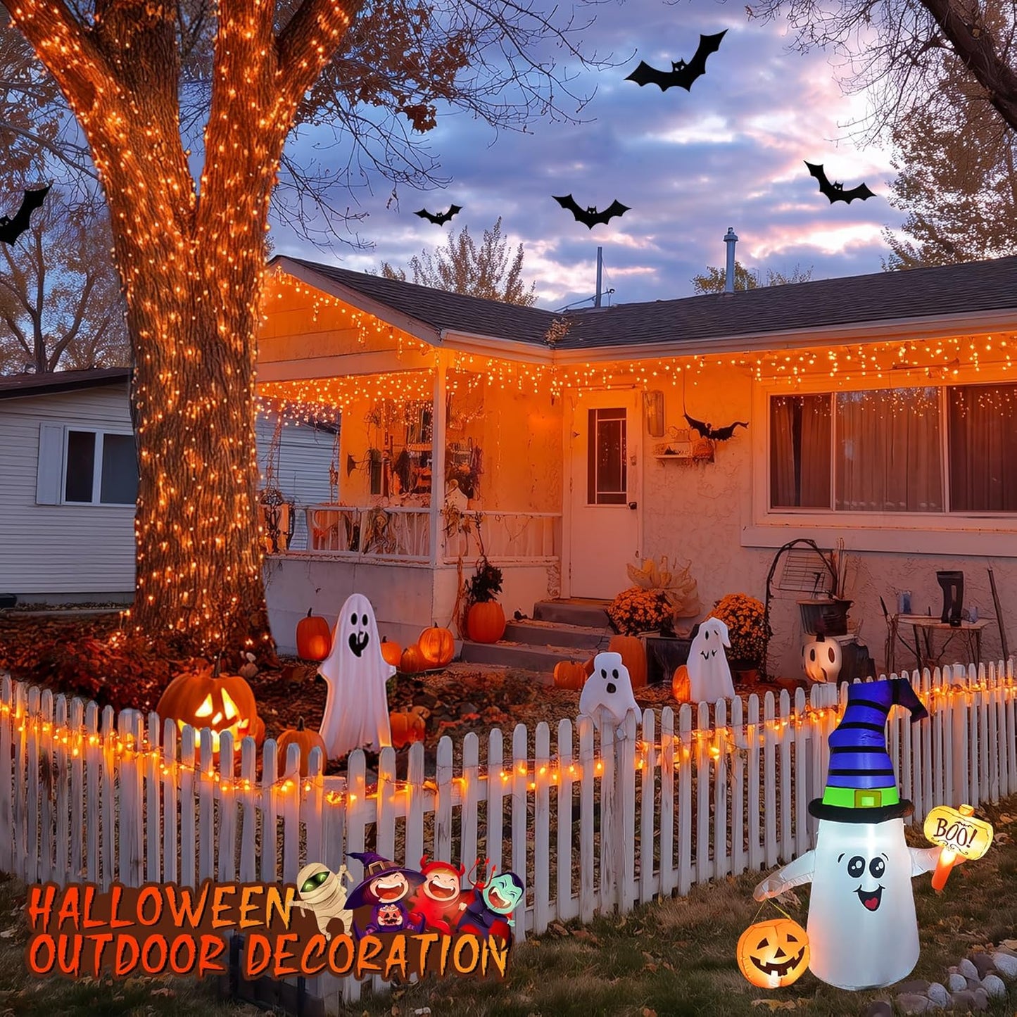 66ft 200 LED Halloween Lights, Connectable Orange String Lights Clear Wire, Fall Light Plug Thanksgiving Fall Halloween Decor