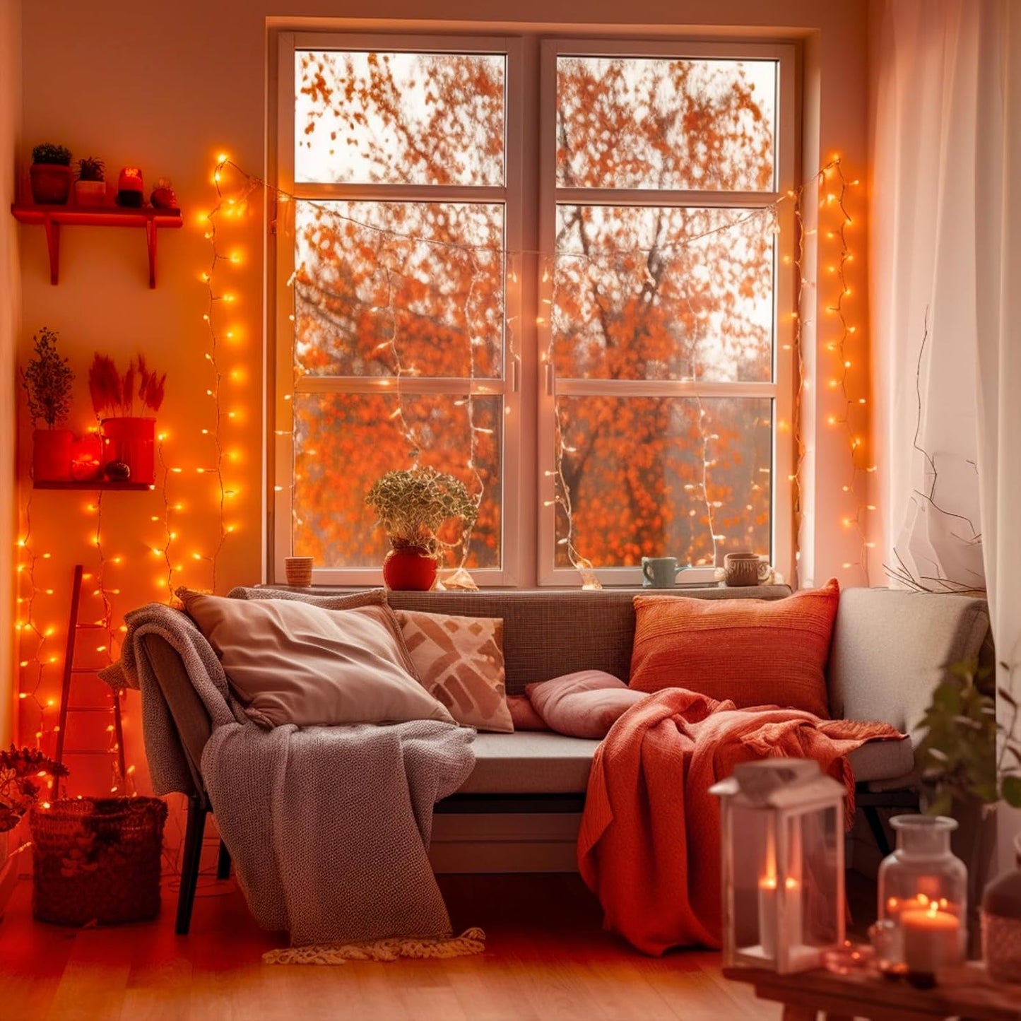 66ft 200 LED Halloween Lights, Connectable Orange String Lights Clear Wire, Fall Light Plug Thanksgiving Fall Halloween Decor