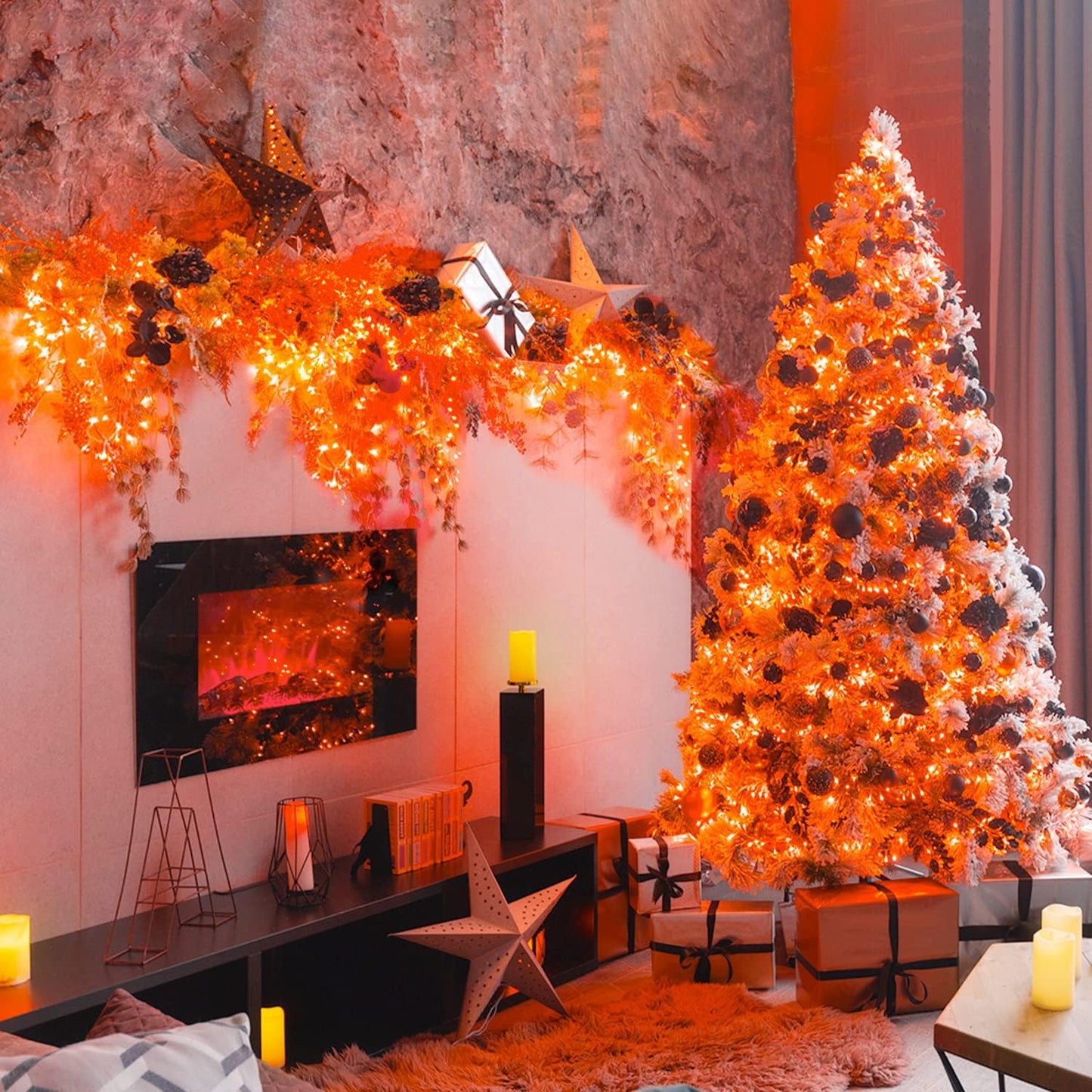 66ft 200 LED Halloween Lights, Connectable Orange String Lights Clear Wire, Fall Light Plug Thanksgiving Fall Halloween Decor