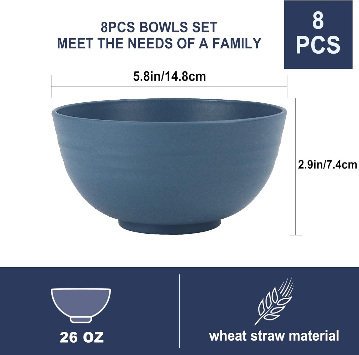 8 PCS Unbreakable Cereal Bowl 26 OZ,Microwave and Dishwasher Safe Bowls