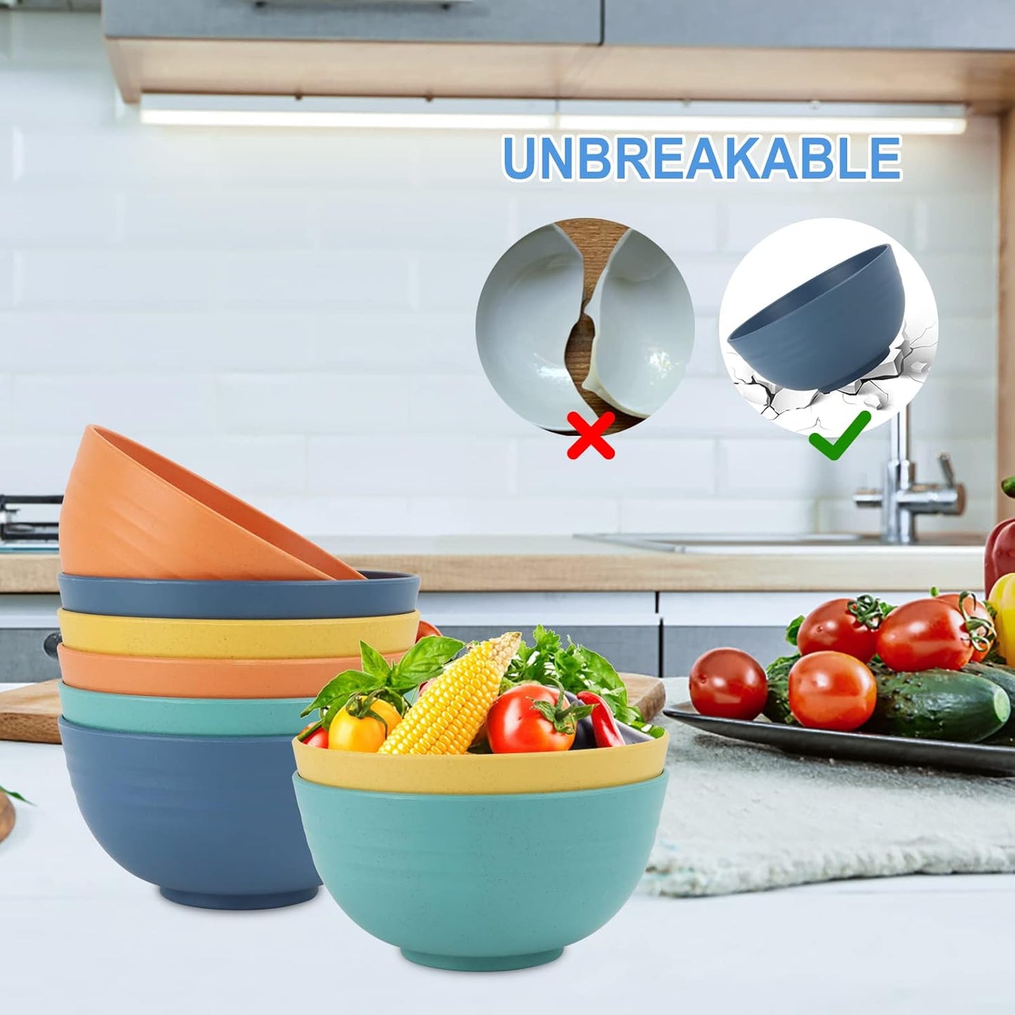 8 PCS Unbreakable Cereal Bowl 26 OZ,Microwave and Dishwasher Safe Bowls