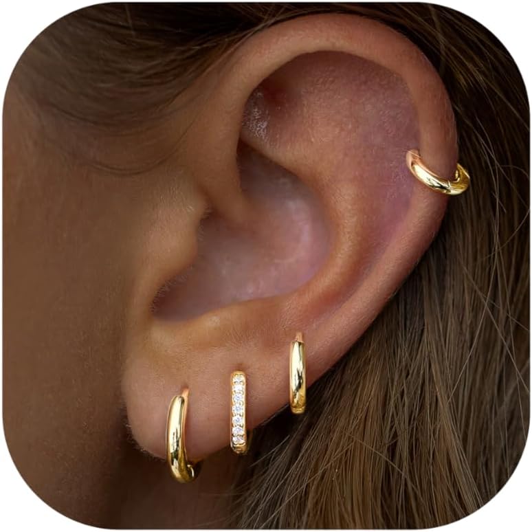 Earrings Set for Women Men Hypoallergenic 14K Gold Plated Stack Cartilage Earrings Jewelry Set Gifts