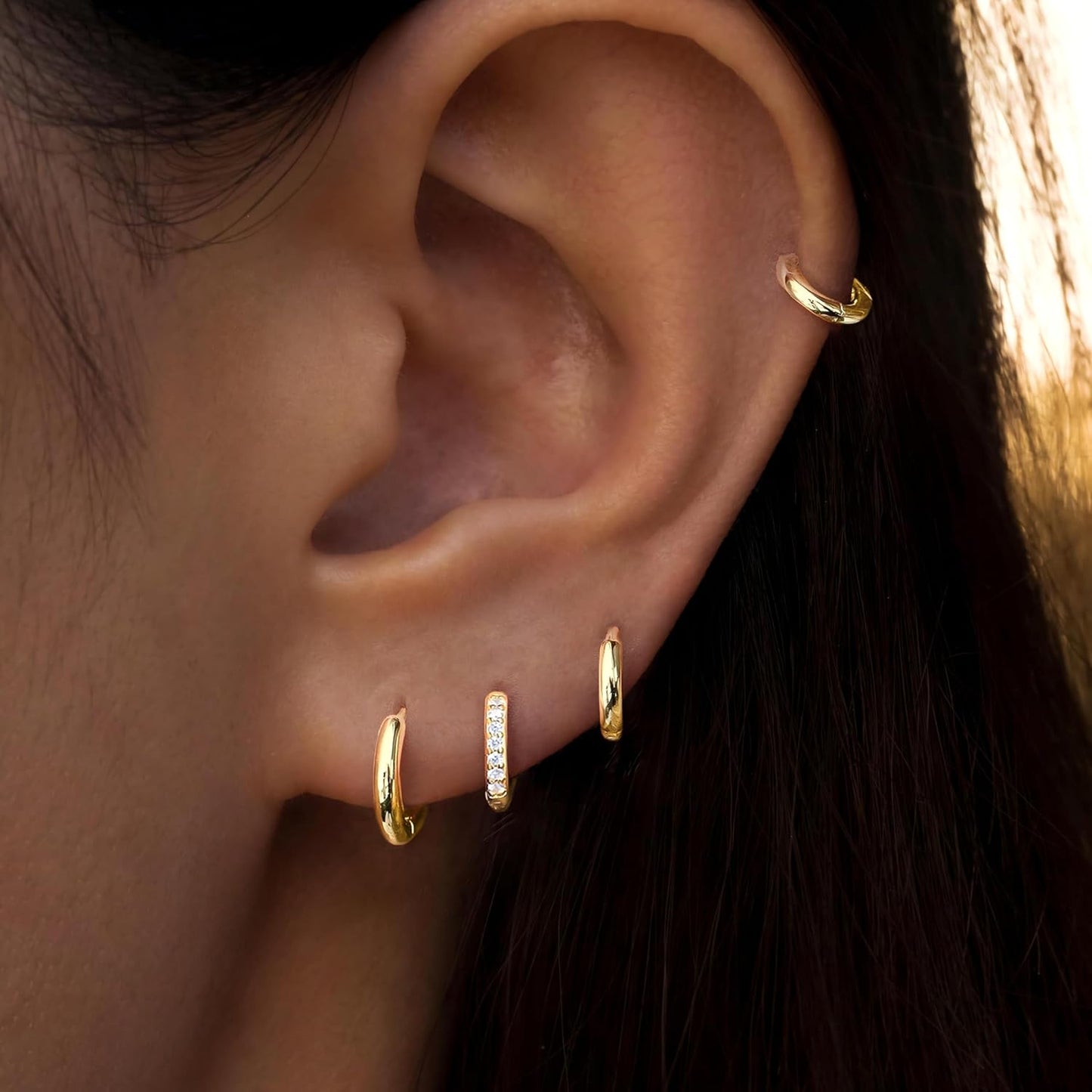 Earrings Set for Women Men Hypoallergenic 14K Gold Plated Stack Cartilage Earrings Jewelry Set Gifts