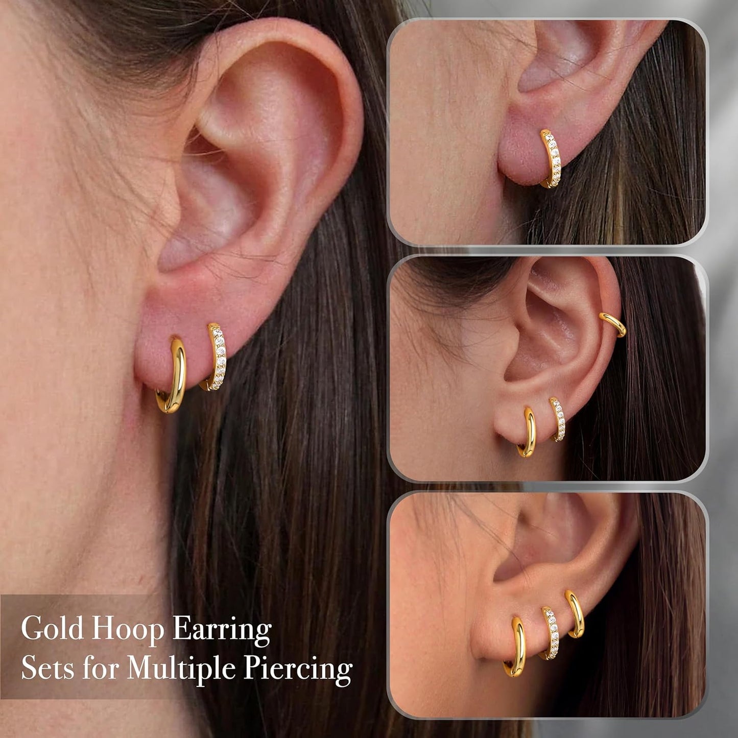 Earrings Set for Women Men Hypoallergenic 14K Gold Plated Stack Cartilage Earrings Jewelry Set Gifts