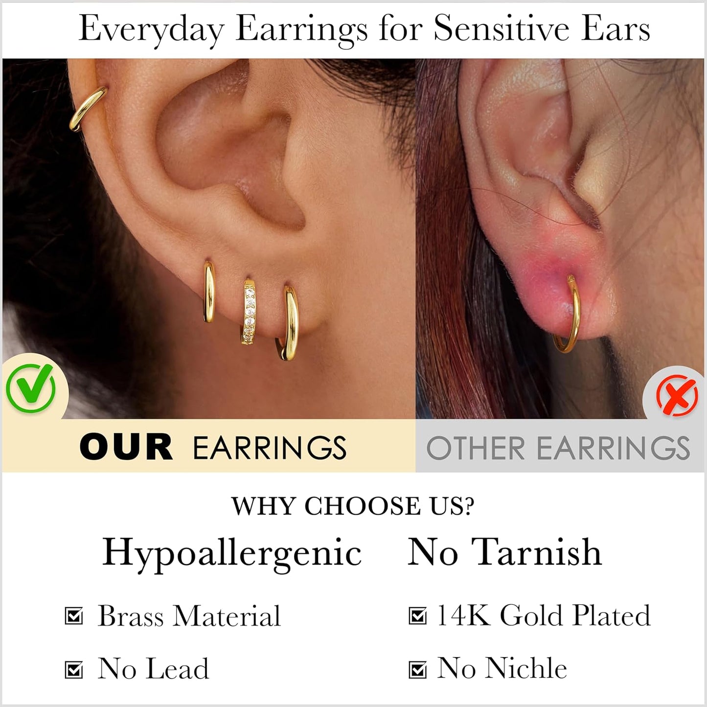 Earrings Set for Women Men Hypoallergenic 14K Gold Plated Stack Cartilage Earrings Jewelry Set Gifts