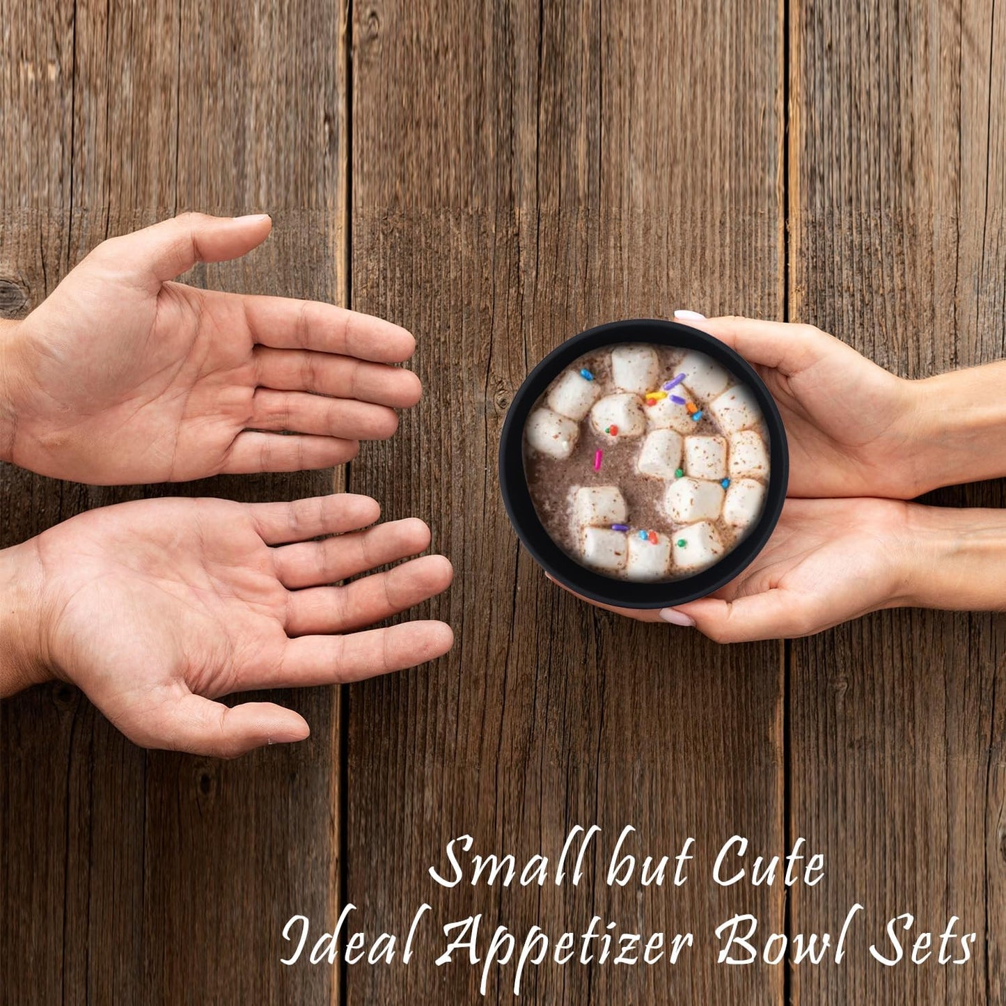 10oz set of 8 Unbreakable Dessert Bowls - Microwave & Dishwasher Safe Appetizer Bowl Sets - Black