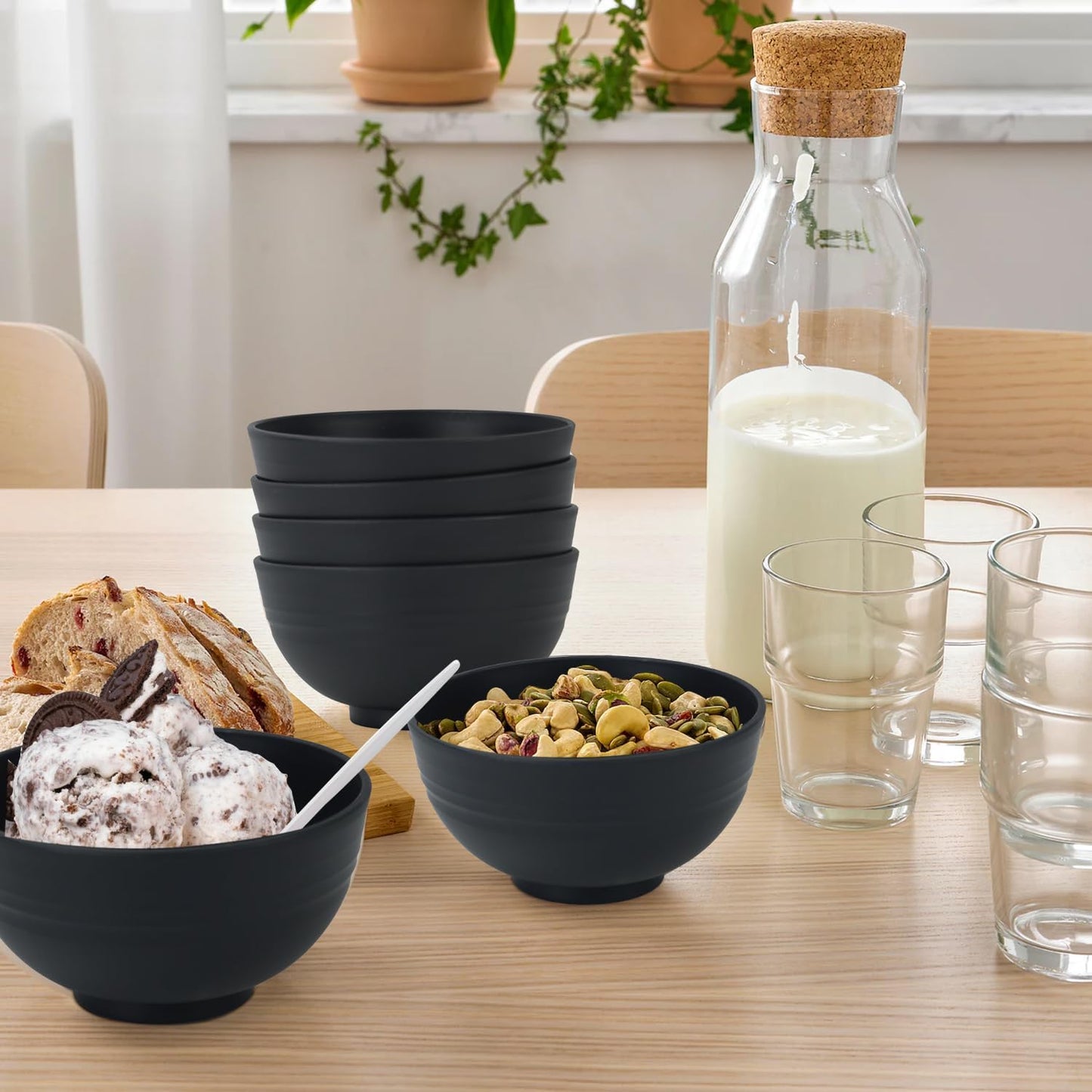 10oz set of 8 Unbreakable Dessert Bowls - Microwave & Dishwasher Safe Appetizer Bowl Sets - Black