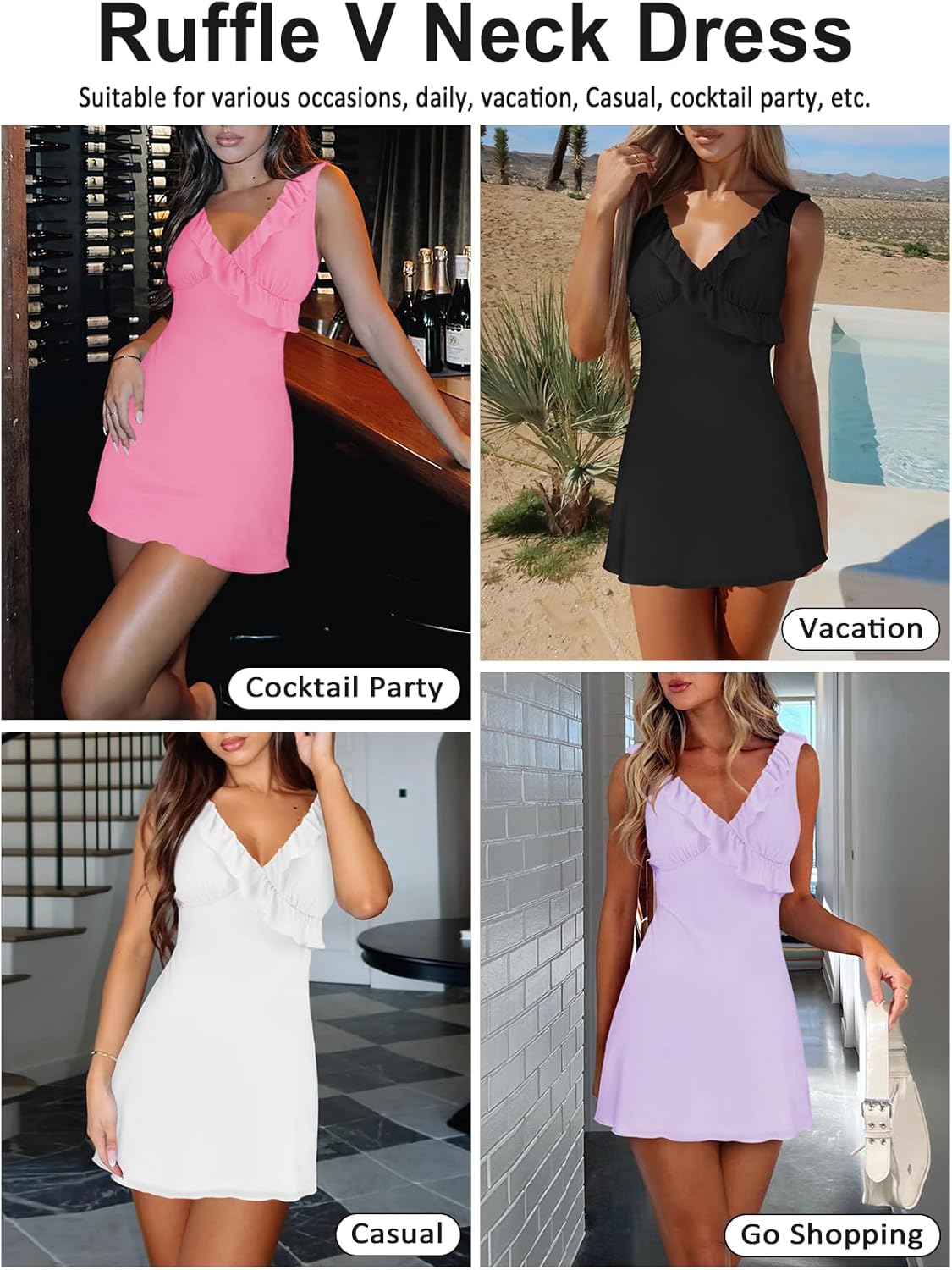 Women's Sexy V Neck Sleeveless Backless Ruffles Dress