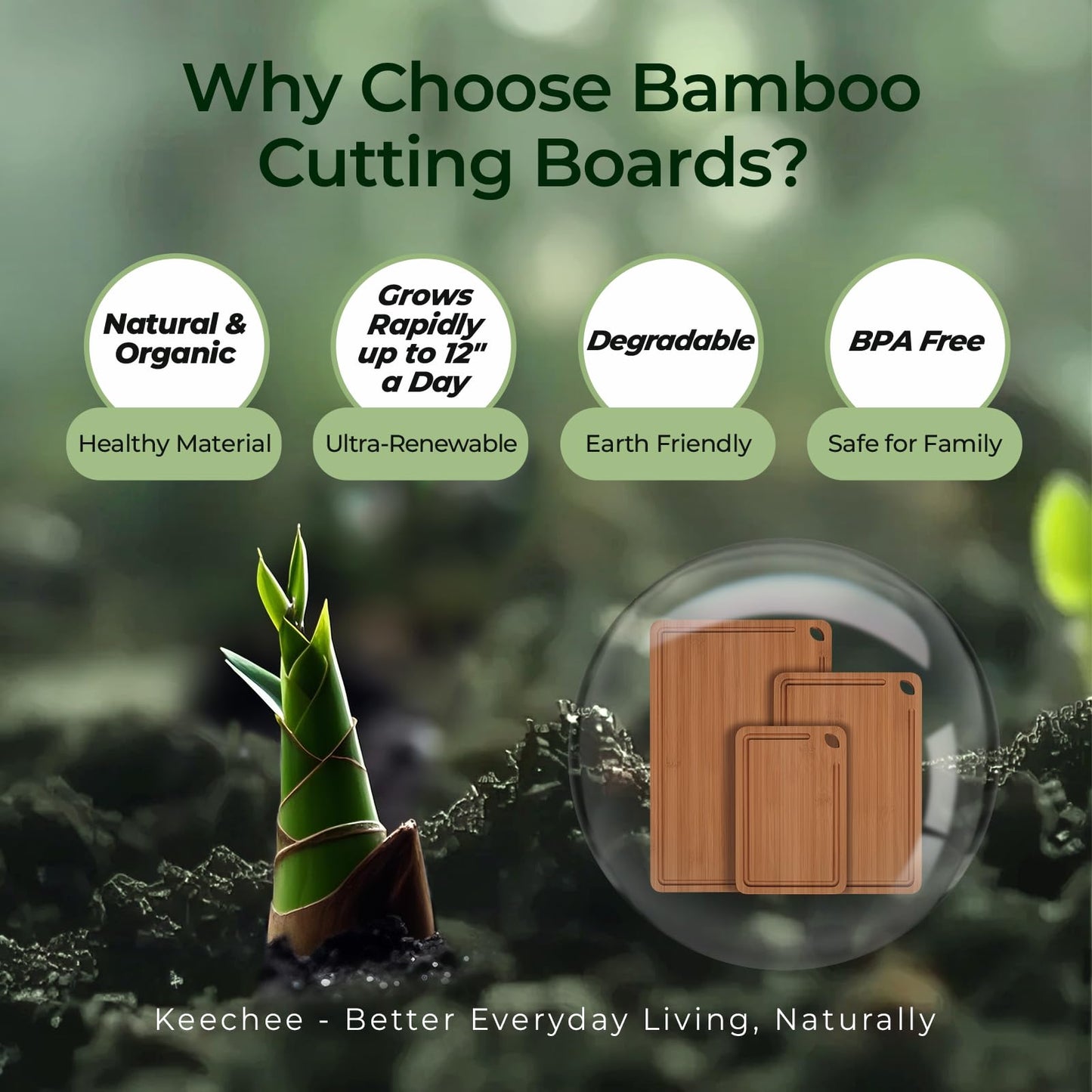 KeeCHEE® 3-teiliges Schneidebrett aus karbonisiertem Bambus