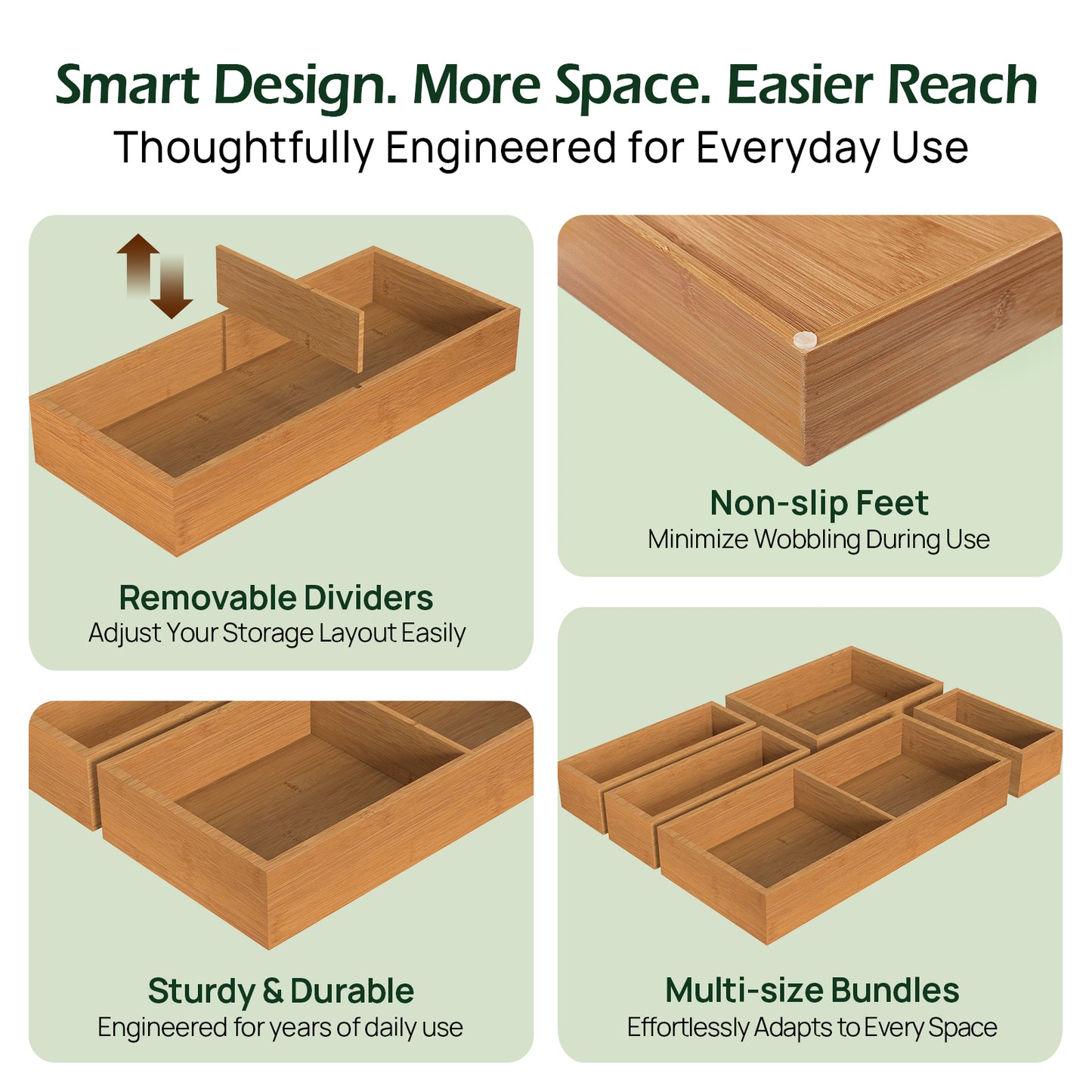 KeeCHEE® 5 pcs Bamboo Drawer Organizer Set