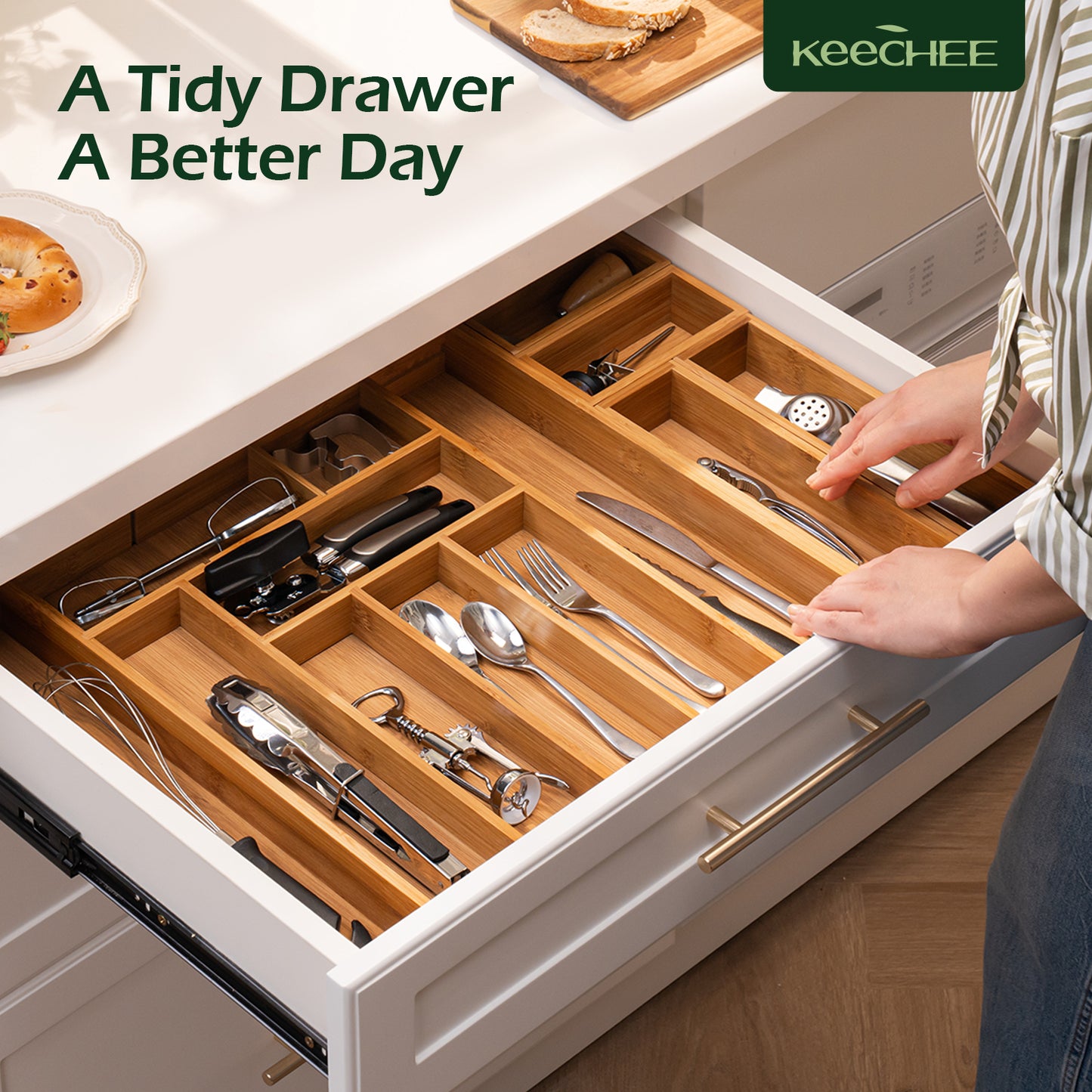 KeeCHEE® 8-10 Fächer erweiterbarer Besteckorganizer