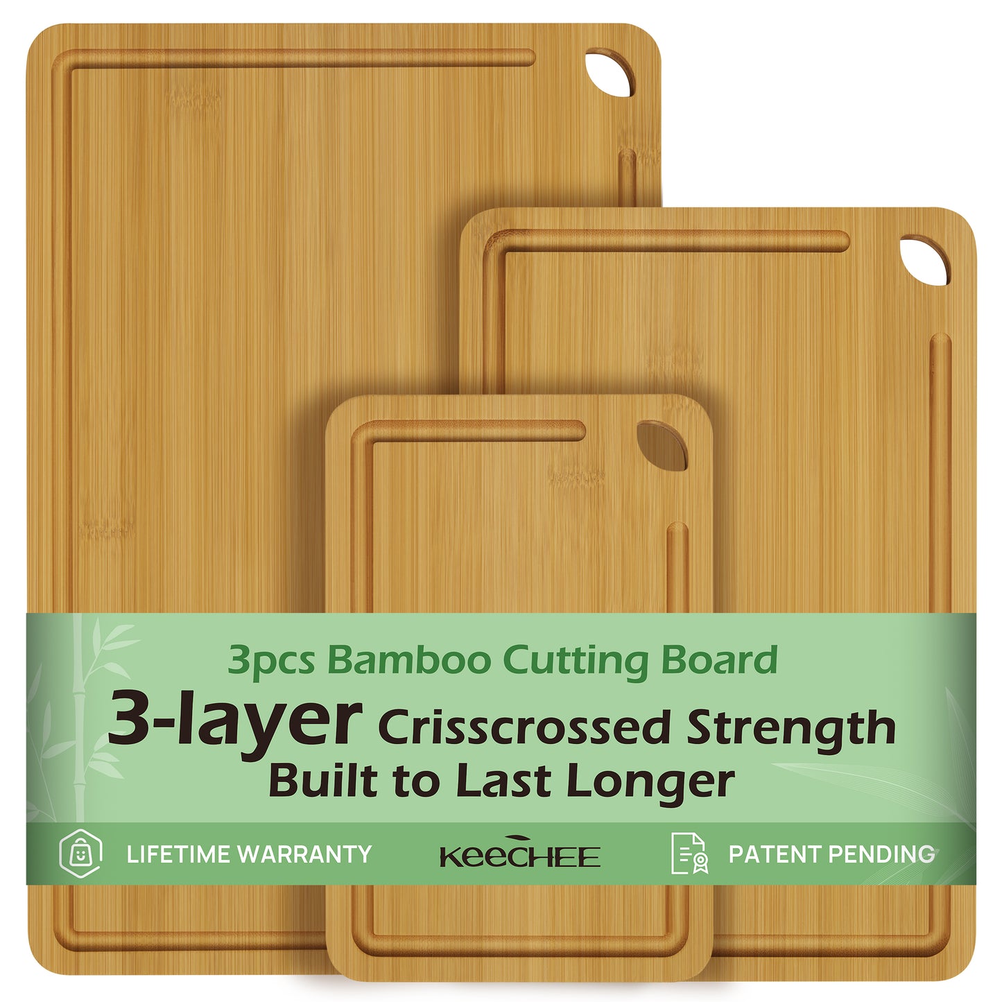 KeeCHEE® 3-Pcs Bamboo Cutting Board