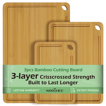 KeeCHEE® 3-Pcs Bamboo Cutting Board