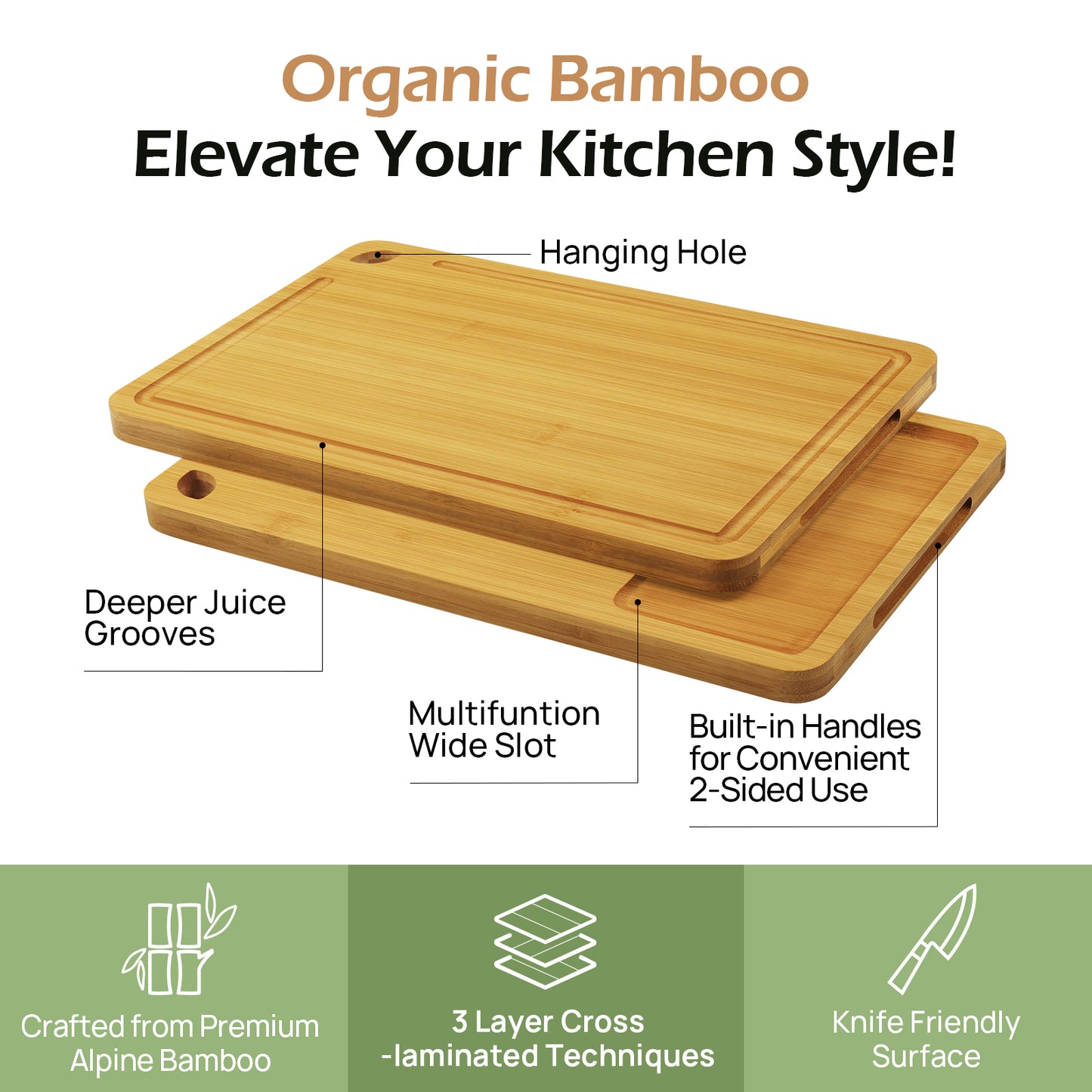KeeCHEE® 3-Pcs Bamboo Cutting Board