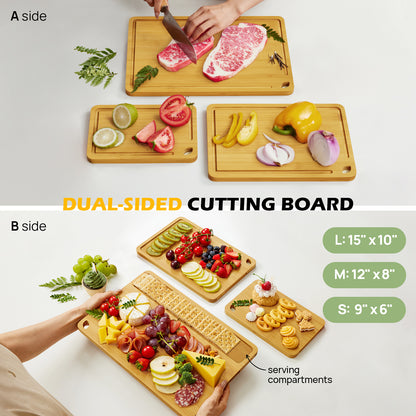 KeeCHEE® 3-Pcs Bamboo Cutting Board