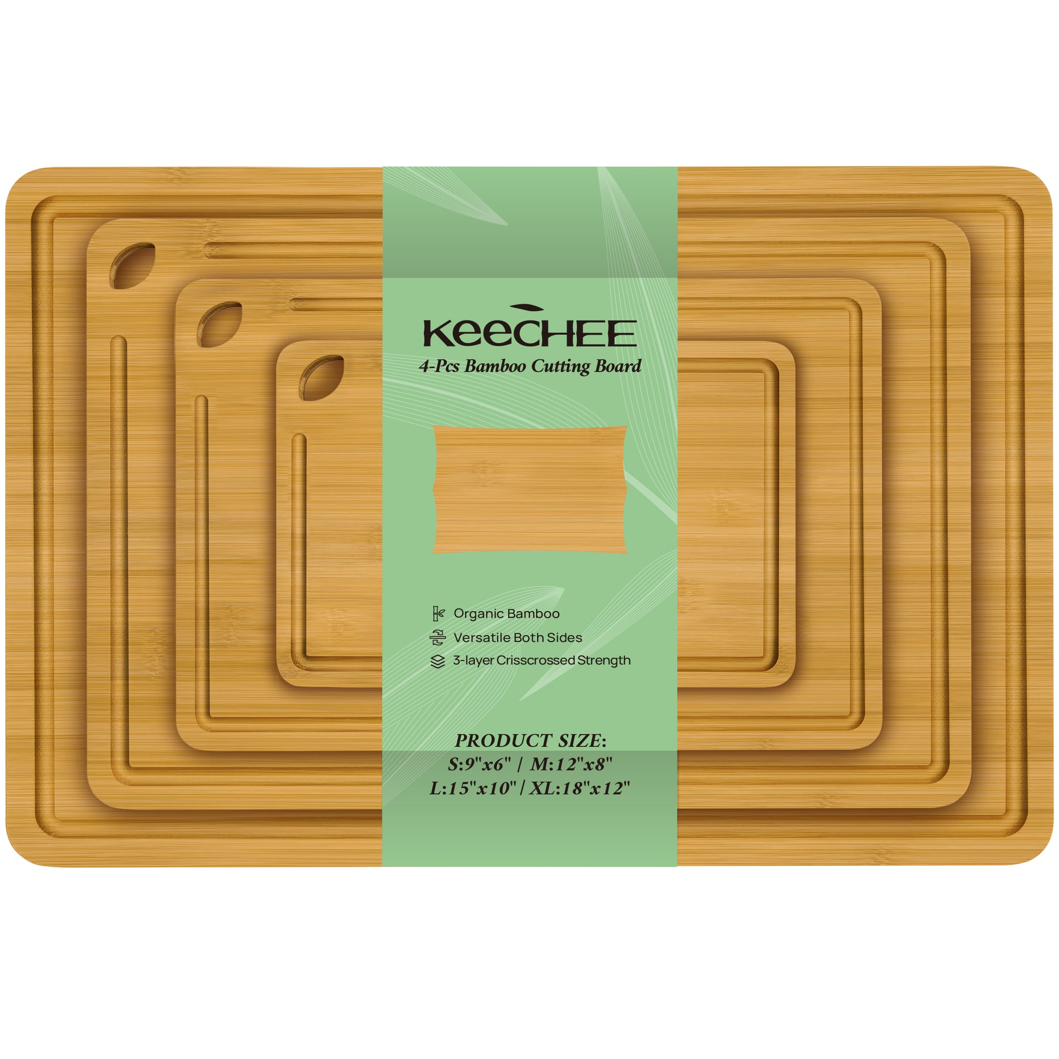 KeeCHEE® 4-Pcs Carbonized Bamboo Cutting Board