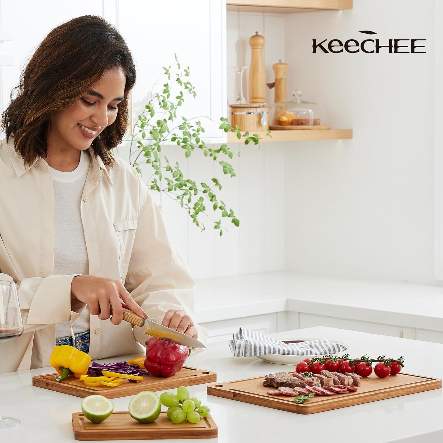 KeeCHEE® 3-Pcs Carbonized / Natural Bamboo Cutting Board