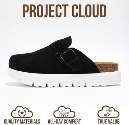 Genuine Leather Women Footwear - Memory Foam Arch Support Cork Footbed Casual Shoes & Mules