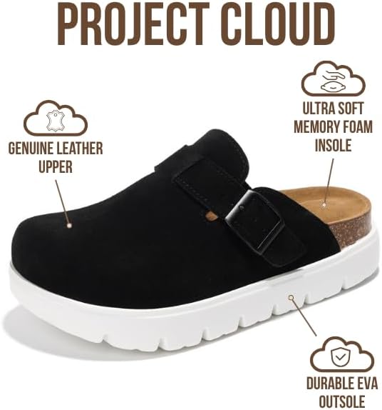 Genuine Leather Women Footwear - Memory Foam Arch Support Cork Footbed Casual Shoes & Mules