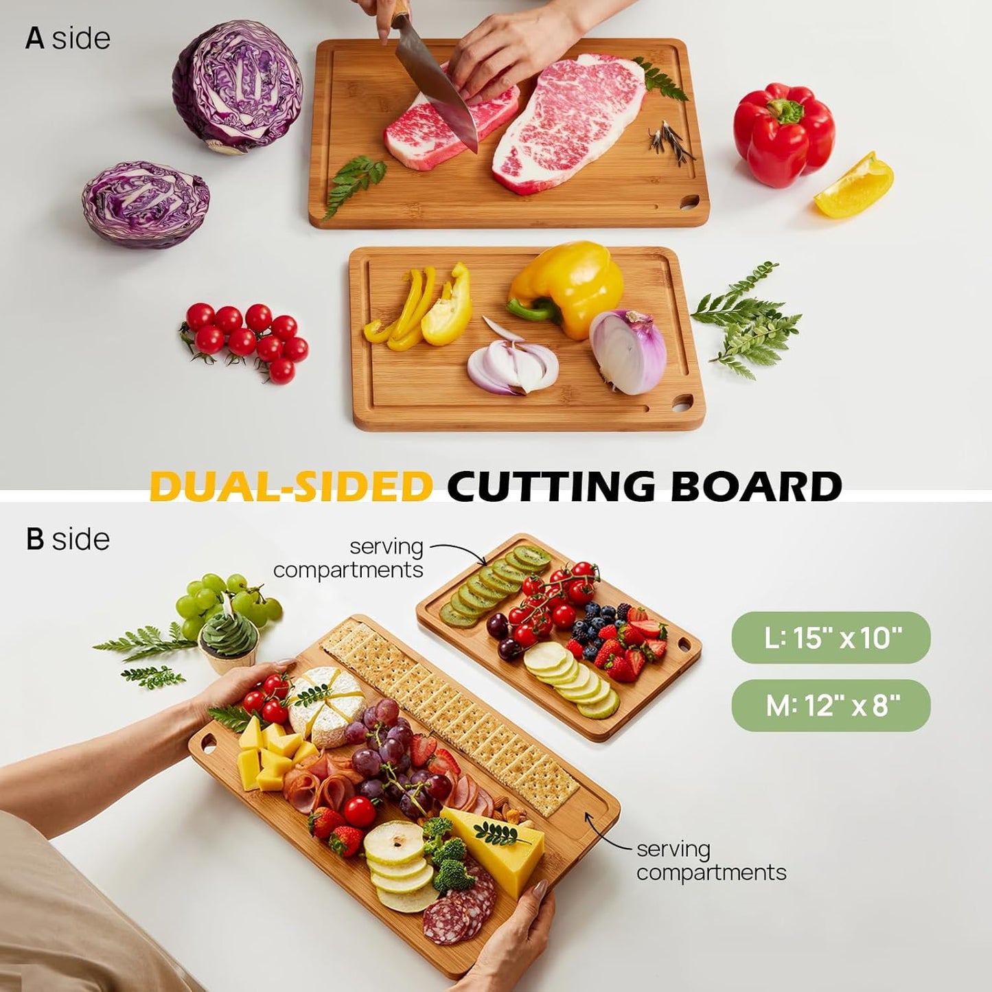 KeeCHEE®  2-Pcs Bamboo Cutting Board