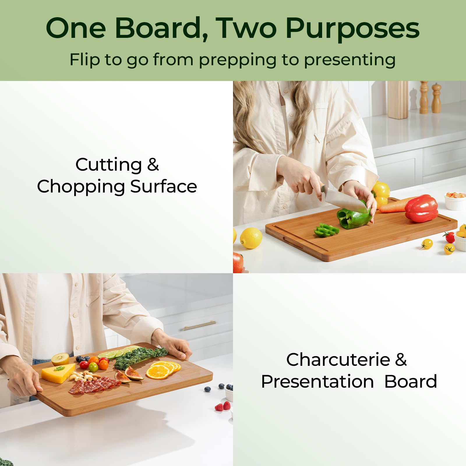 KeeCHEE® Extra Großes Natürliches Bambus-Schneidebrett für die Küche