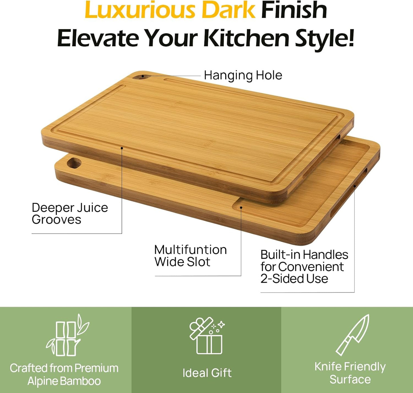 KeeCHEE®  2-Pcs Bamboo Cutting Board