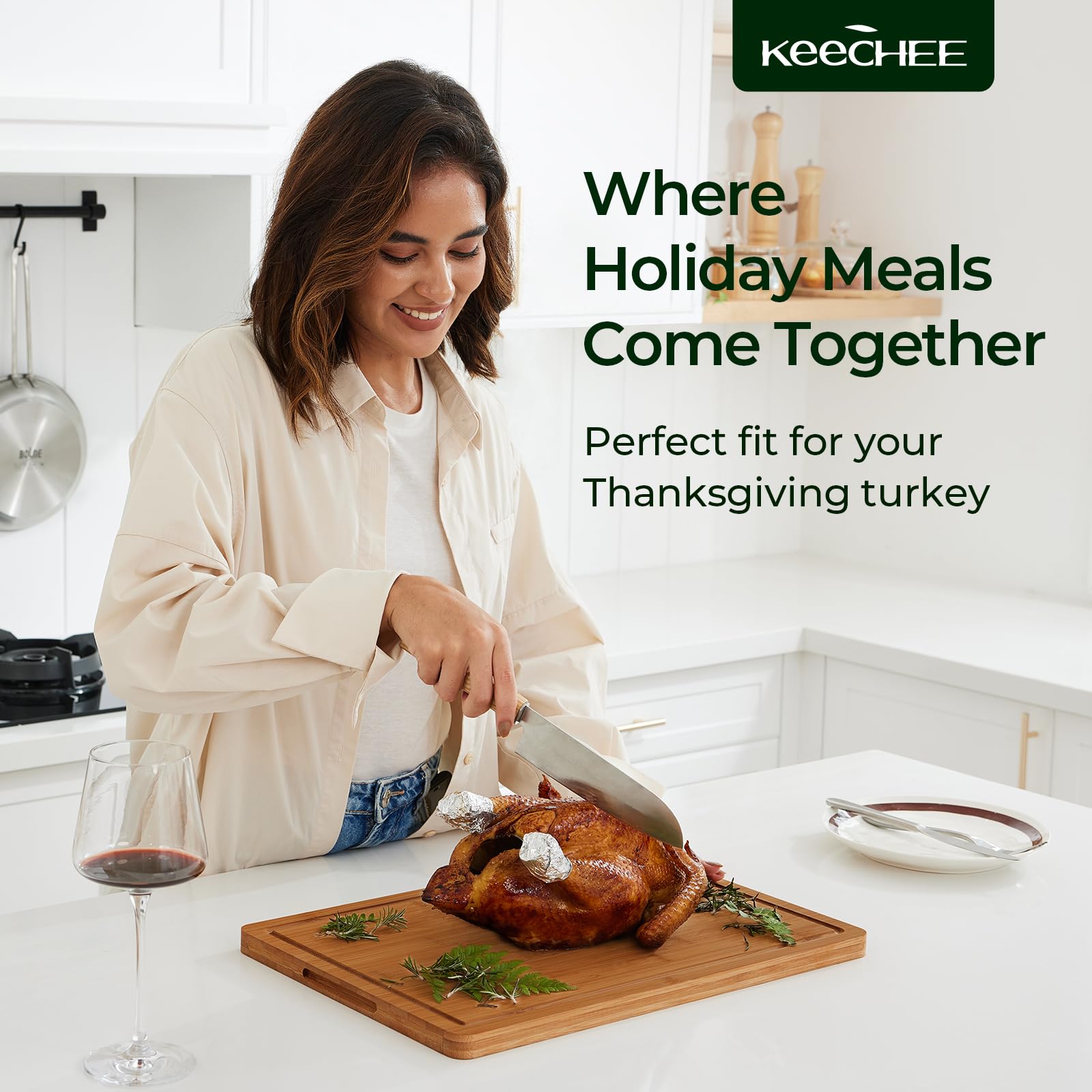 KeeCHEE® Extra Großes Natürliches Bambus-Schneidebrett für die Küche