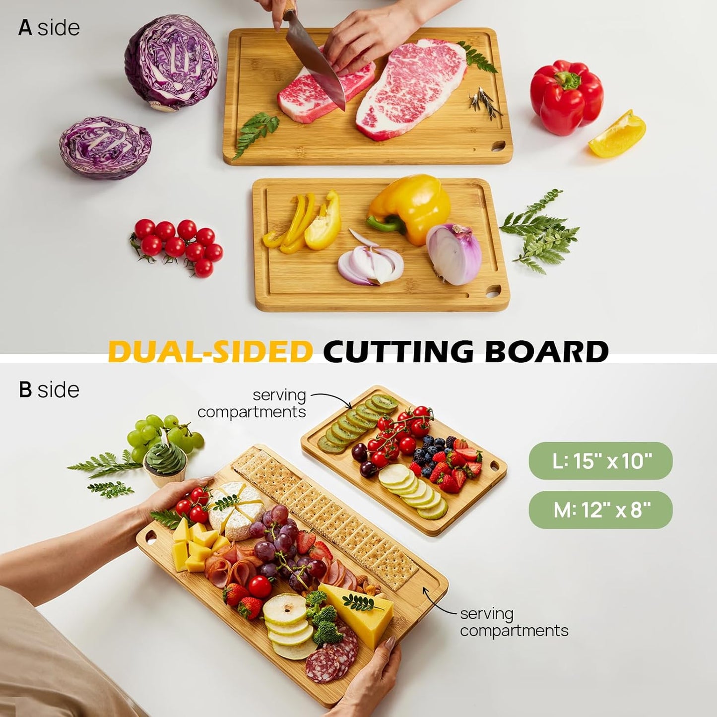 KeeCHEE®  2-Pcs Bamboo Cutting Board