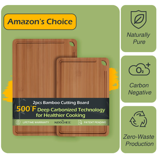 KeeCHEE®  2-Pcs Carbonized Bamboo Cutting Board