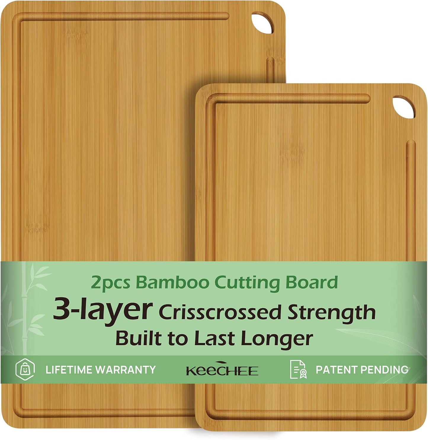 KeeCHEE®  2-Pcs Bamboo Cutting Board