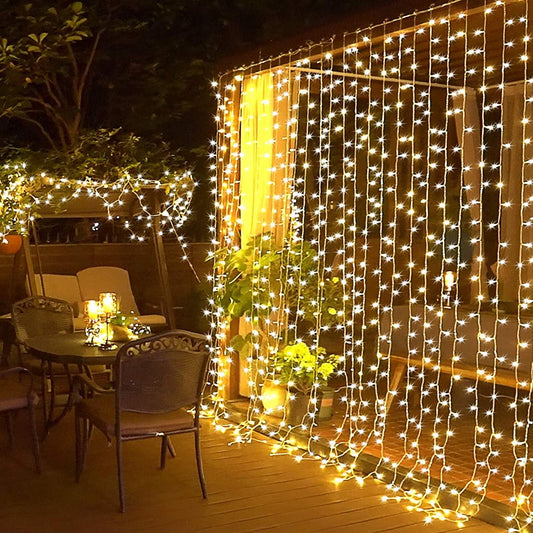 300 LED Remote Curtain Lights Outdoor, Hanging String Lights Party Christmas Patio Dorm Decor, Warm White