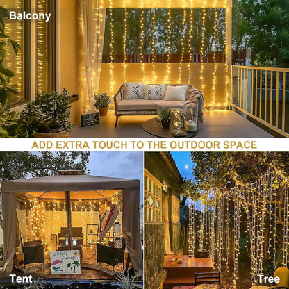 300 LED Remote Curtain Lights Outdoor, Hanging String Lights Party Christmas Patio Dorm Decor, Warm White